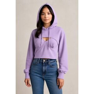 My Michelle Lilac Bustier Hoodie | Cropped Long Sleeve Sweatshirt | Size M